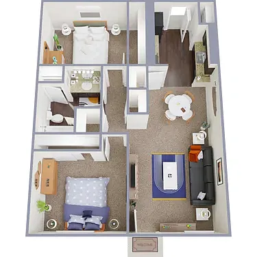 Floor plan 2 Bedroom, 1 Bathroom