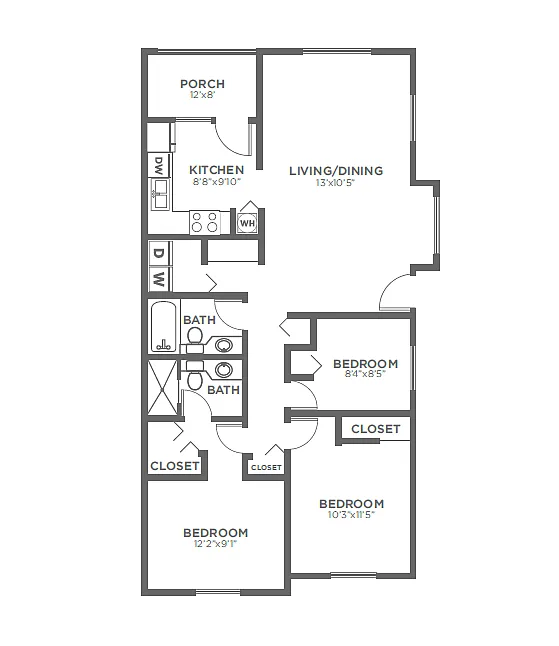 Floor plan 3 Bed, 1.75 Bath C1