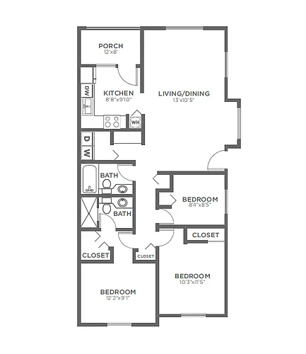 Floor plan 3 Bed, 1.75 Bath C1