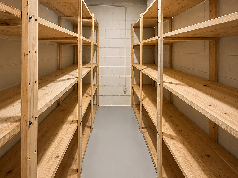 Private storage closet in dry basement