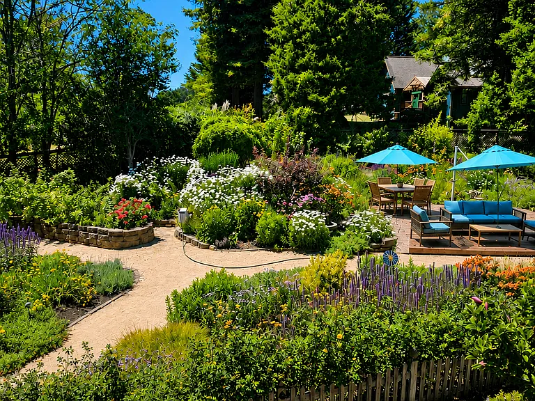 Garden view from balcony and living area