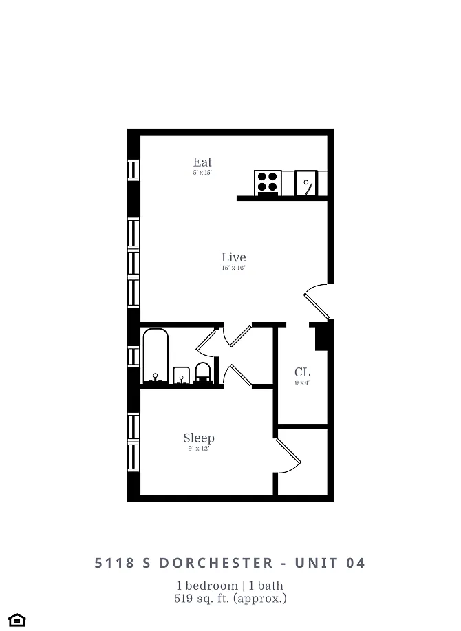 Floor plan 1 Bed | 1 Bath (B2)