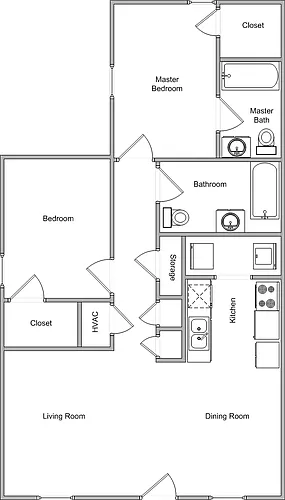 Floor plan 2 BD Market