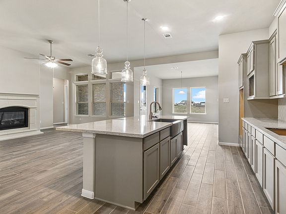 Island with pendant lighting