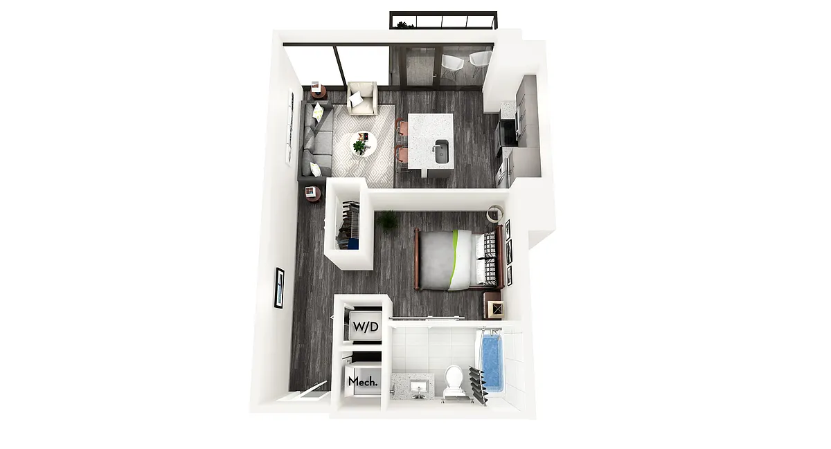 Floor plan AZA2 1 BEDROOM AND 1 BATH