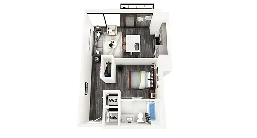 Floor plan AZA2 1 BEDROOM AND 1 BATH