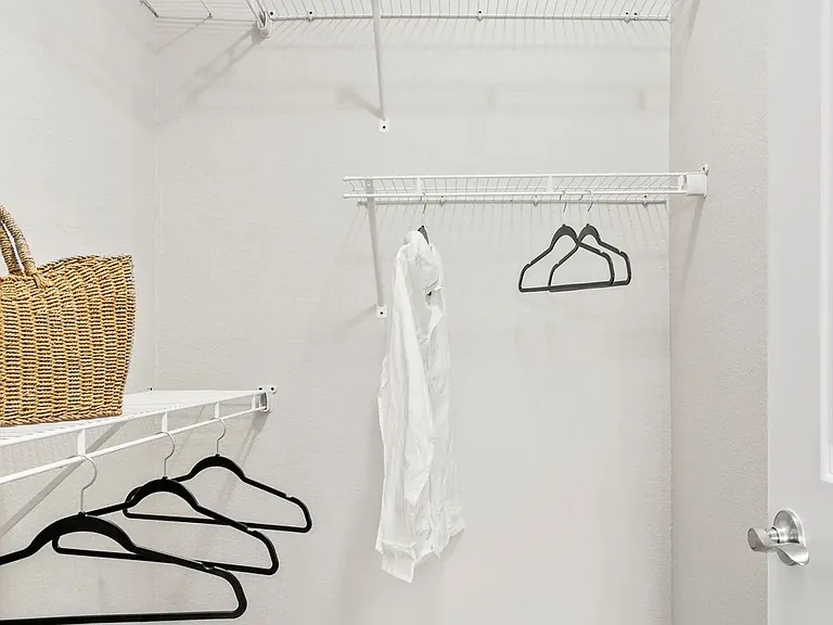 Divulge closet envy with deluxe walk-in closets and organizers.