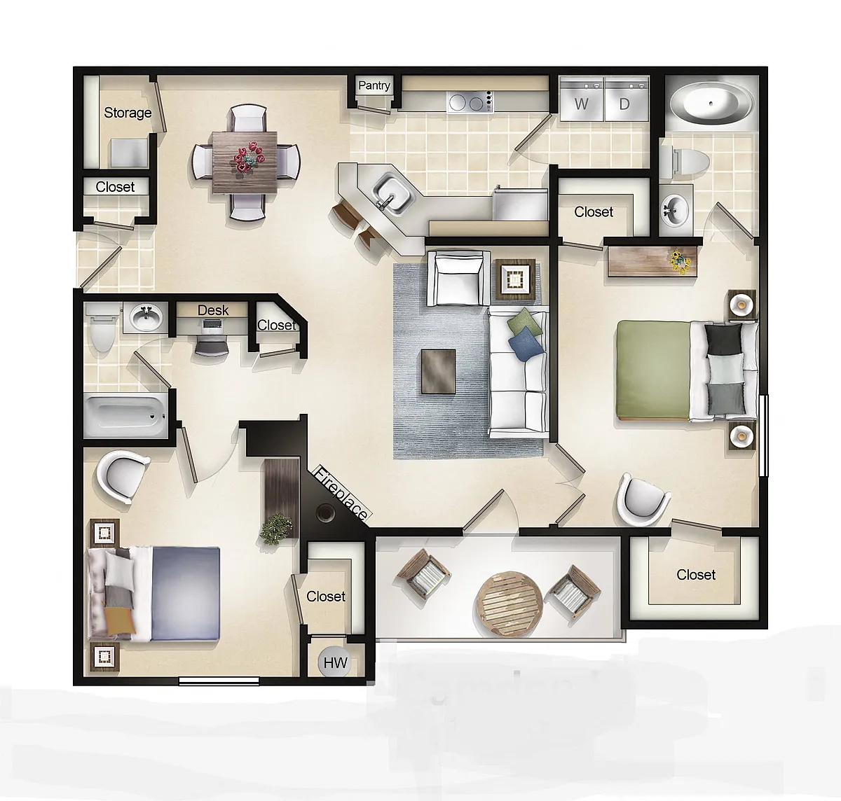 Floor plan 2 Bedroom 2 Bath with Balcony or Patio Camden I