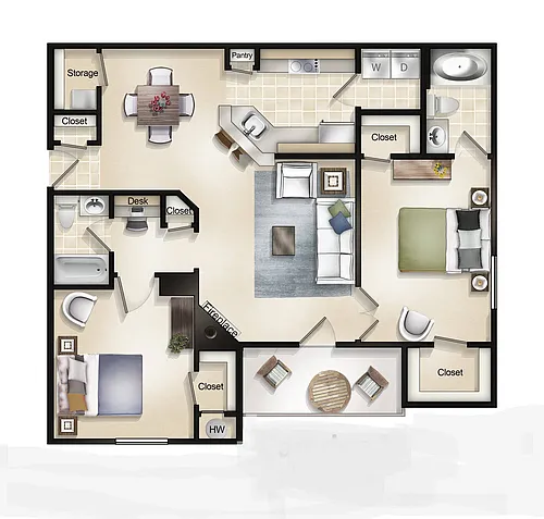 Floor plan 2 Bedroom 2 Bath with Balcony or Patio Camden I