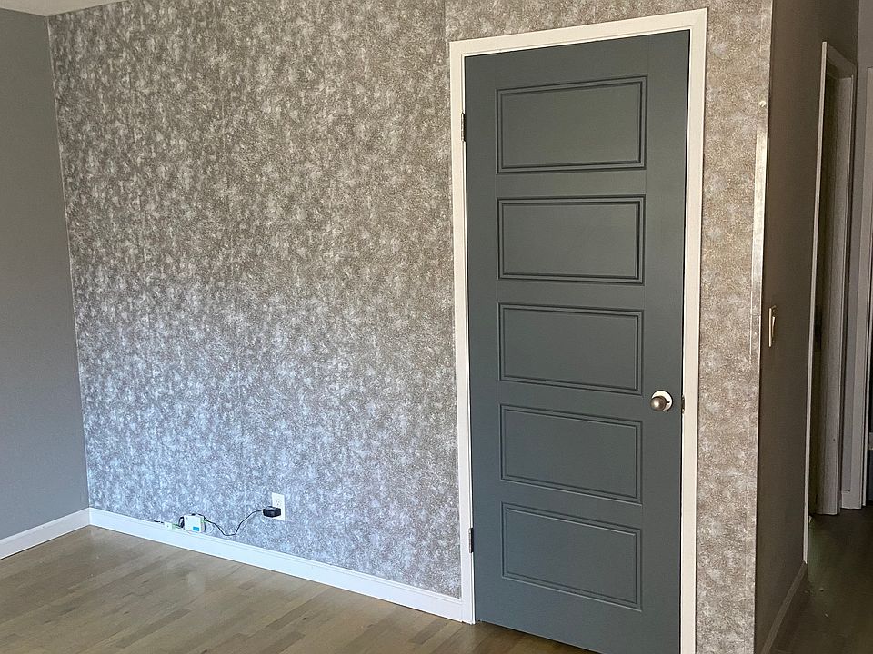 Wallpaper accent living room wall and door to extra closet