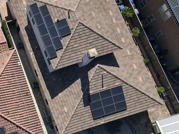 Top View with solar panels and backyard View