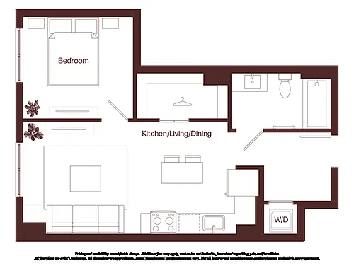 Floor plan 1 Bed - 1 Bath | aj10