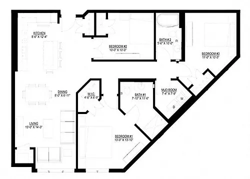 Floor plan Three Bedroom - A