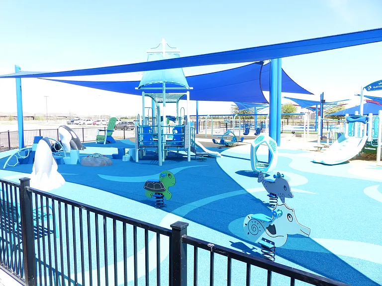Slayter Creek Park has a large children's play area with a lot of room for children to explore
