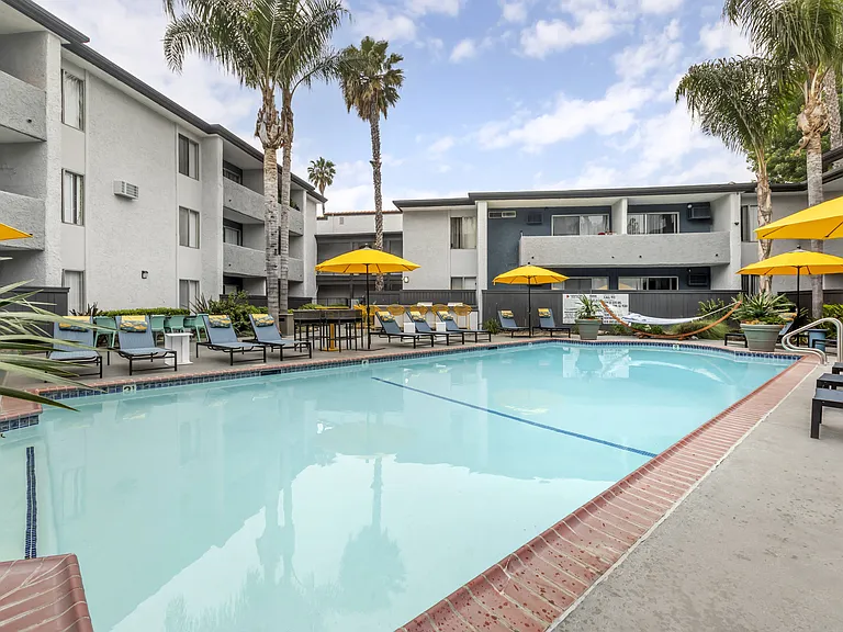 Dive into luxury living at Cornerstone Apartments! Our newly updated swimming pool is the perfect oasis in sunny Palm Springs. Come take a dip and experience resort-style living at its finest.