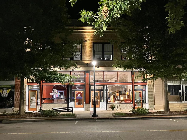 Front of building at night