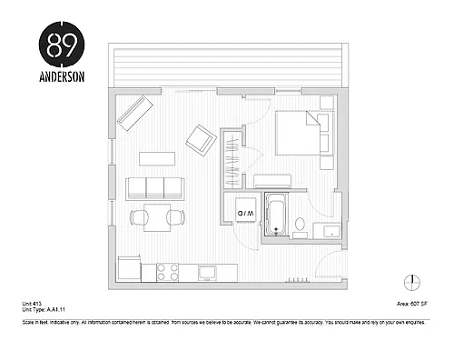 Floor plan 89 Anderson 1 BD Plan K