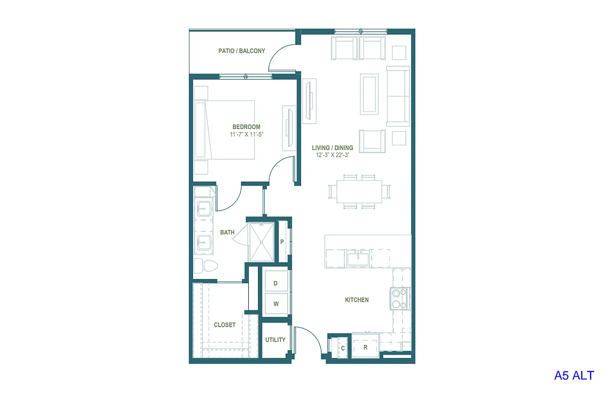 Floor plan A5 ALT | 1 Bed | 1 Bath