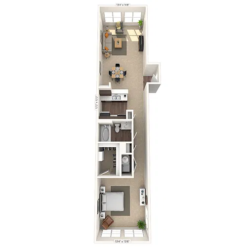 Floor plan Dual Level 1x1 680-1175 SF