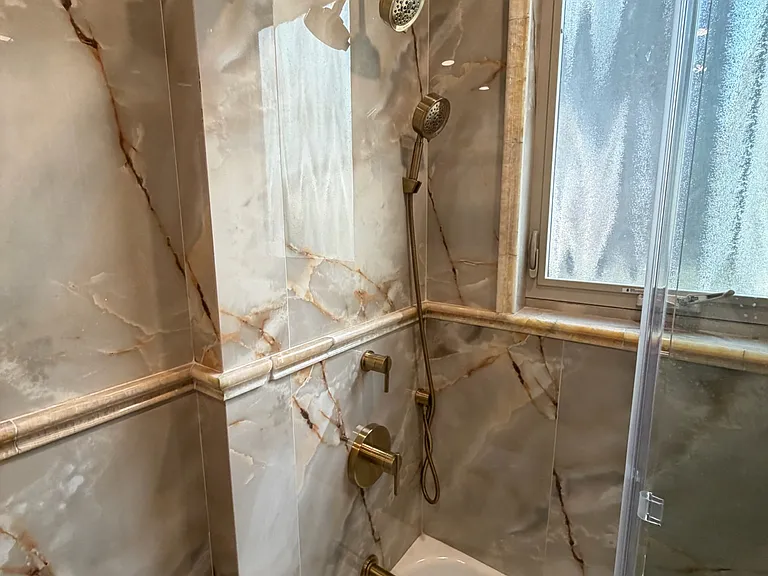high end shower head and handheld shower, glass shower door