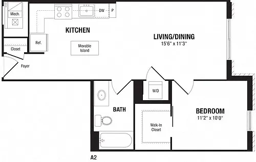 Floor plan 1 Bedroom, 1 Bath 631 SF A2