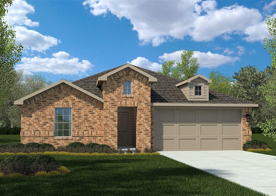 Front Elevation - D.R. Horton''s Justin floorplan - All Home and community information, including pricing, included features, terms, availability and amenities, are subject to change at any time without notice or obligation. All Drawings, pictures, photographs, video, square footages, floor plans, elevations, features, colors and sizes are approximate for illustration purposes only and will vary from the homes as built.