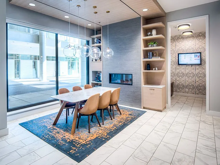 2800 Building Lobby with seating and fireplace