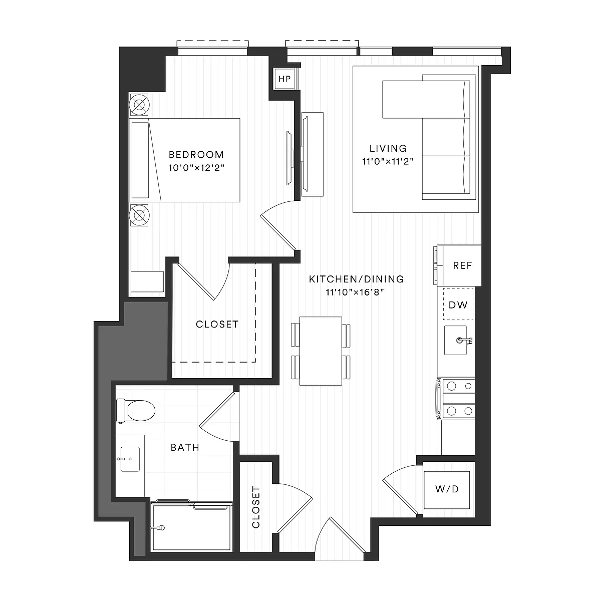 Floor plan 1 Bed/1 Bath-1JR