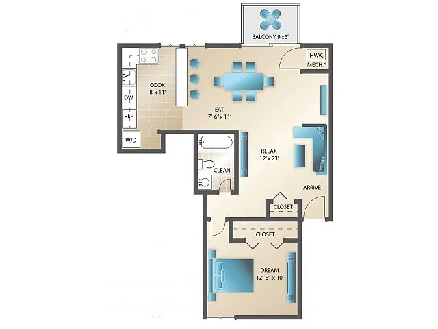 Floor plan 1BD Standard