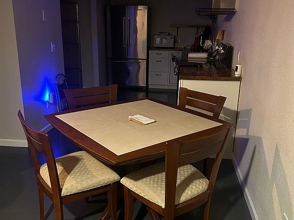 Kitchen table, chairs.