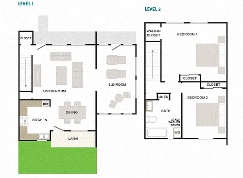 Floor plan Makai 2/1 1394sf Townhome