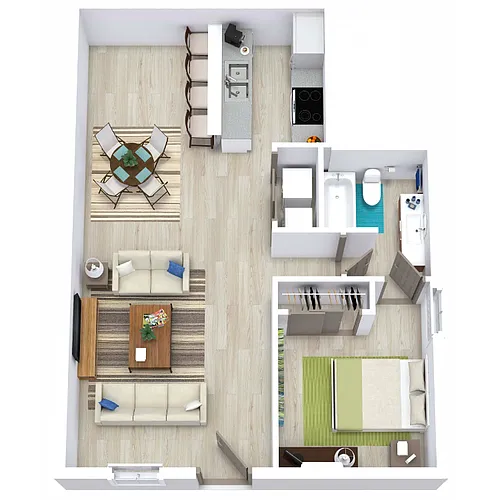 Floor plan 1 Bed 1 Bath 718