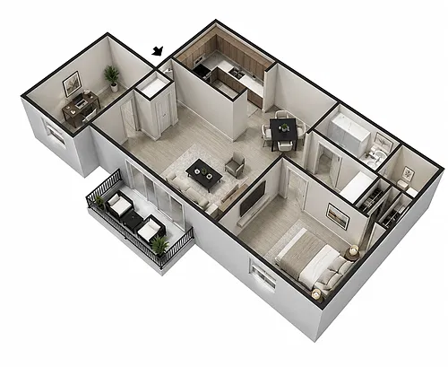 Floor plan One Bedroom, One Bath Plus Den