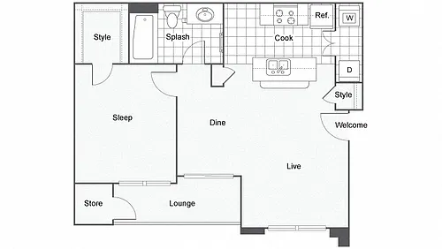 Floor plan 1 Bedroom 1 Bath - 11B