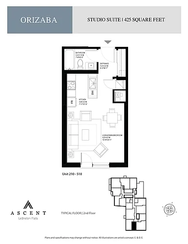 Floor plan Orizaba; 0 Bed, 1 Bath