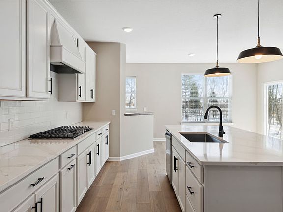 Gourmet kitchen with a center island.