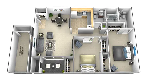 Floor plan 2 Bedroom 1.5 Bath with Den