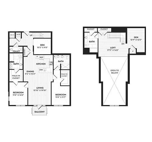 Floor plan B4+L | 2 Bed | 3.5 Bath | Den+ Loft
