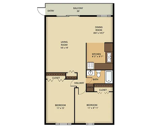 Floor plan 2 Bed 1 Bath