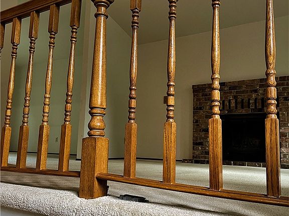 Looking in to the living with view of fireplace