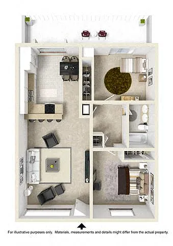 Floor plan 2 Bed 1 Bath - 971 Sqft