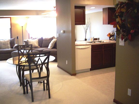 Overview of dining area, kitchen and great room