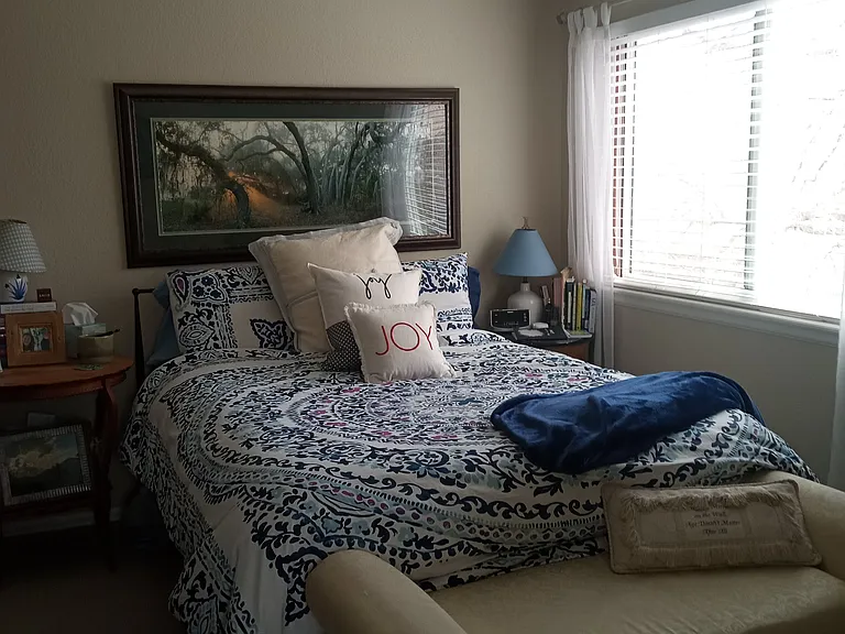 South-facing master bedroom with walk-in closet and attached full bath.