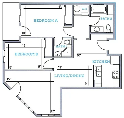 Floor plan 2BR/2BA - D