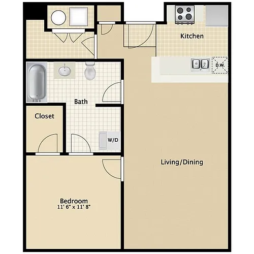 Floor plan South: 1 Bedroom Standard