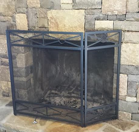 stacked stone fireplace