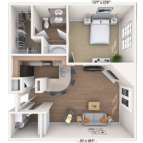 Floor plan Traditional 1x1 709-853 SF