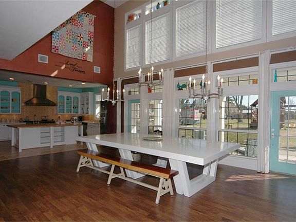 View from dining room looking into the open kitchen