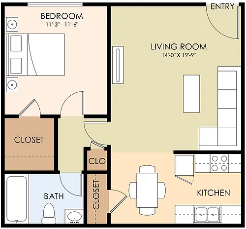 Floor plan Bldg 2 -1 Bed 1 Bath