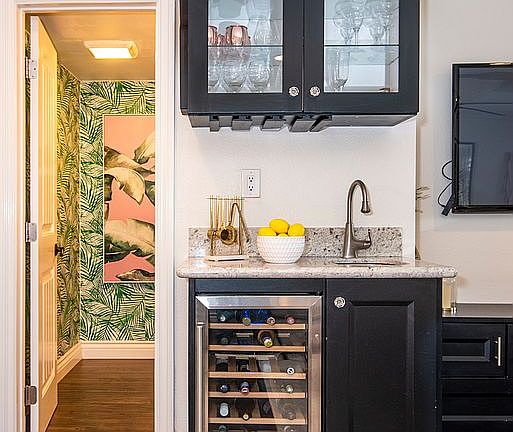 wet bar with wine fridge